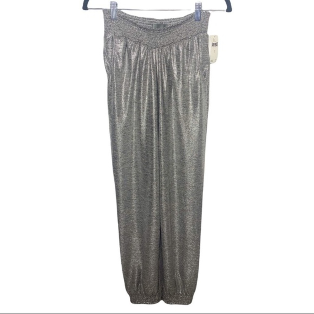 NWT Anthropologie Silver Metallic Shimmer Holiday Joggers Size XS